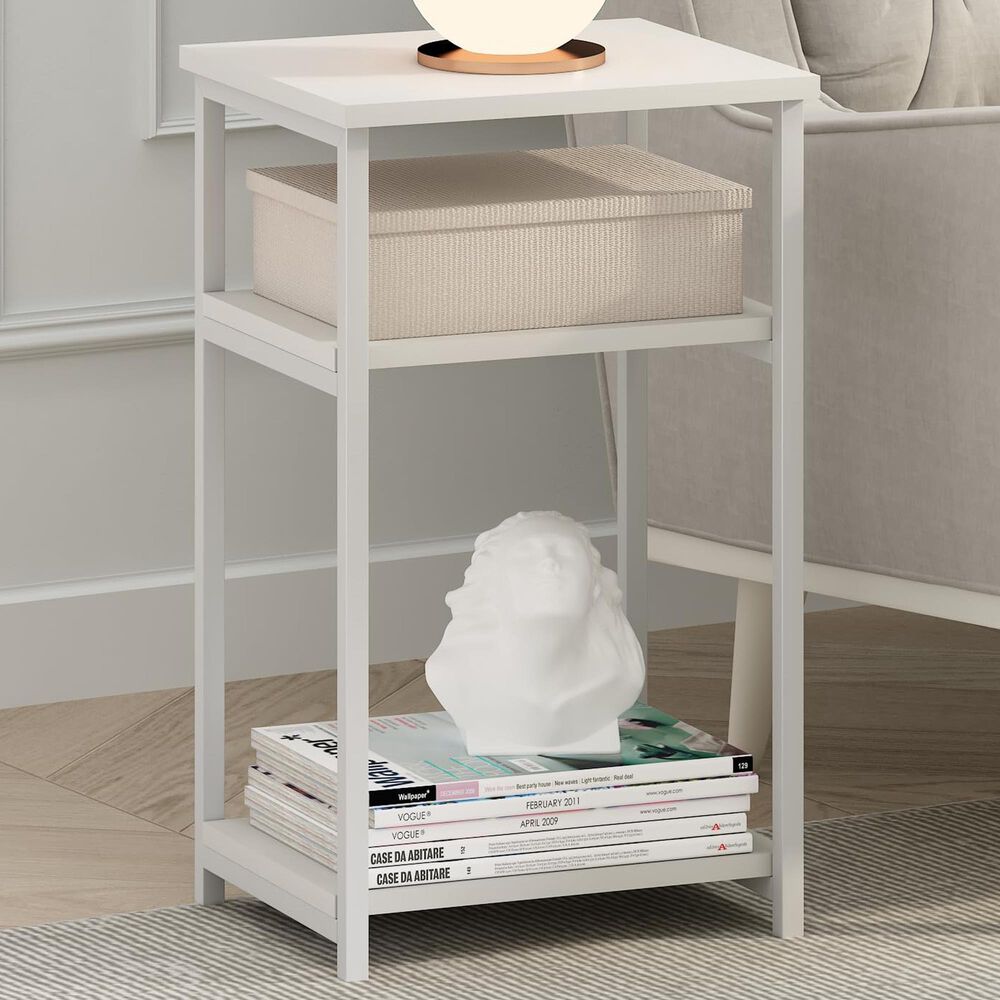 HOMLUX 3-Tier End Table with Open Shelf Storage Display in White, , large
