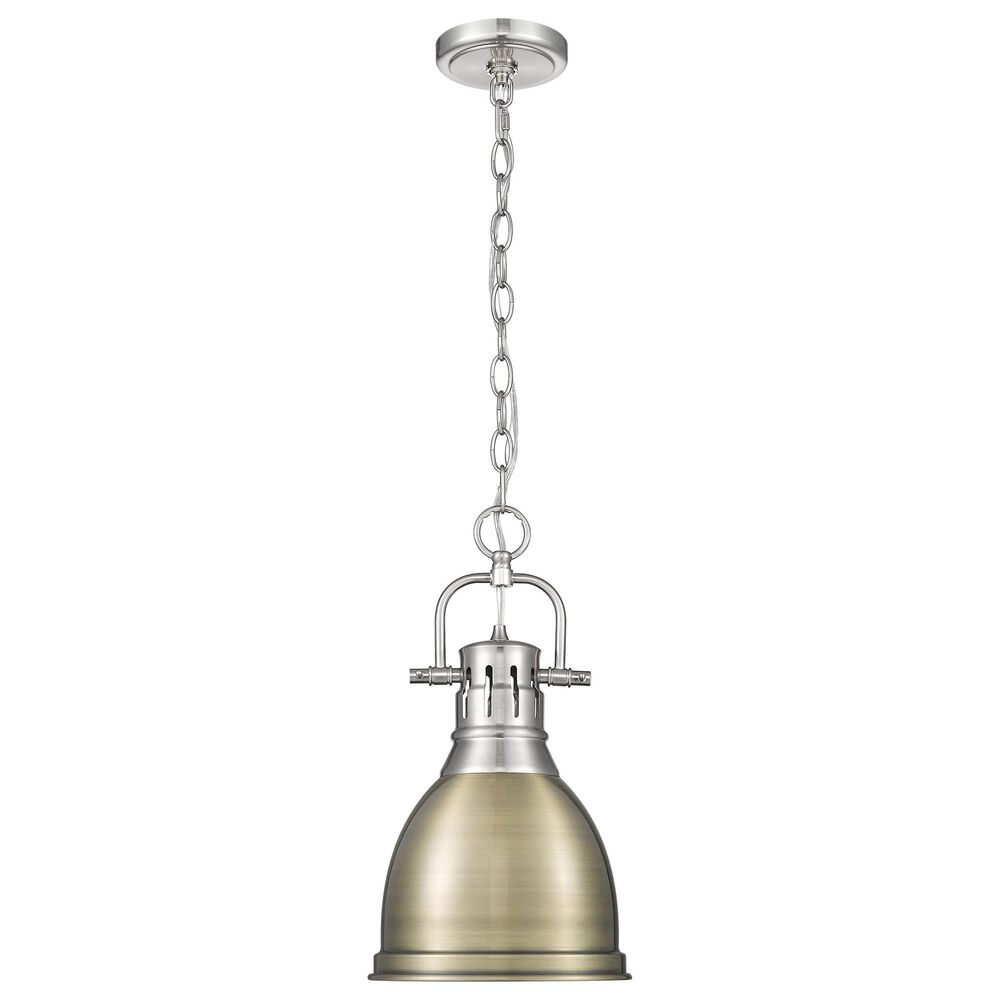 Golden Lighting Duncan 1-Light Small Pendant with Chain and Aged Brass Shade in Pewter, , large