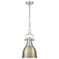 Golden Lighting Duncan 1-Light Small Pendant with Chain and Aged Brass Shade in Pewter, , large