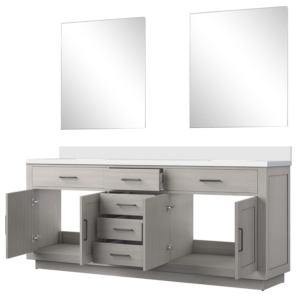 Lexora Home Abbey 80&quot; Double Bathroom Vanity in White Oak with 2 cm White Cultured Marble Top, Rectangular Sinks and 30&quot; Mirrors, , large