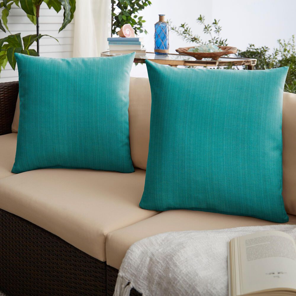 Sorra Home Sunbrella 18" Pillow in Dupione Deep Sea (Set of 2), , large