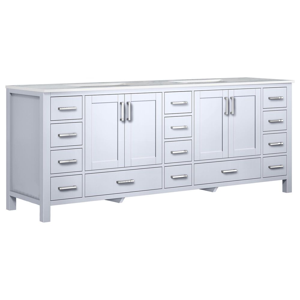 Lexora Home Jacques 84" Double Bathroom Vanity in White with Carrara Marble Top and Rectangle Sinks, , large