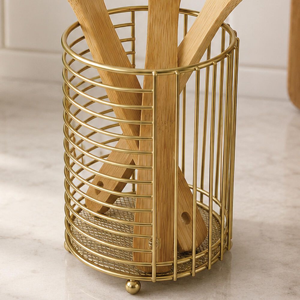 Home Basics Halo Cutlery Holder with Mesh Bottom in Gold Matte, , large