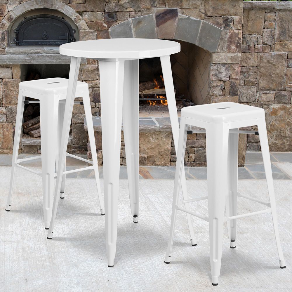 Flash Furniture 3-Piece Metal Bar Table Set in White, , large