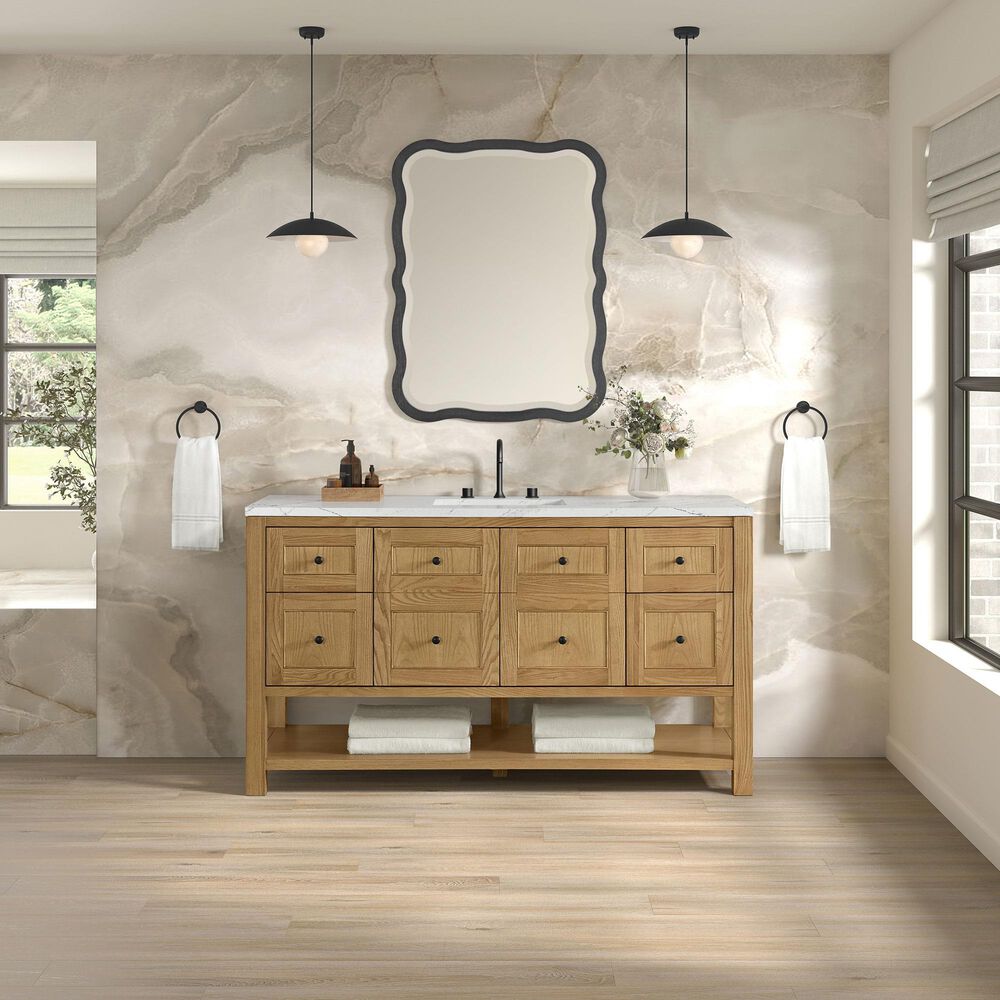 James Martin Vanities Breckenridge 60" Single Bathroom Vanity in Light Natural Oak with 3 cm Ethereal Noctis Quartz Top, Rectangular Sink and FreePower Wireless Charger, , large