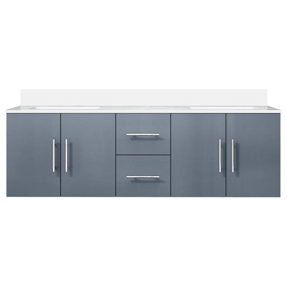 Lexora Home Geneva 60&quot; Double Bathroom Vanity in Dark Grey with 2 cm White Cultured Marble Top and Rectangular Sinks, , large