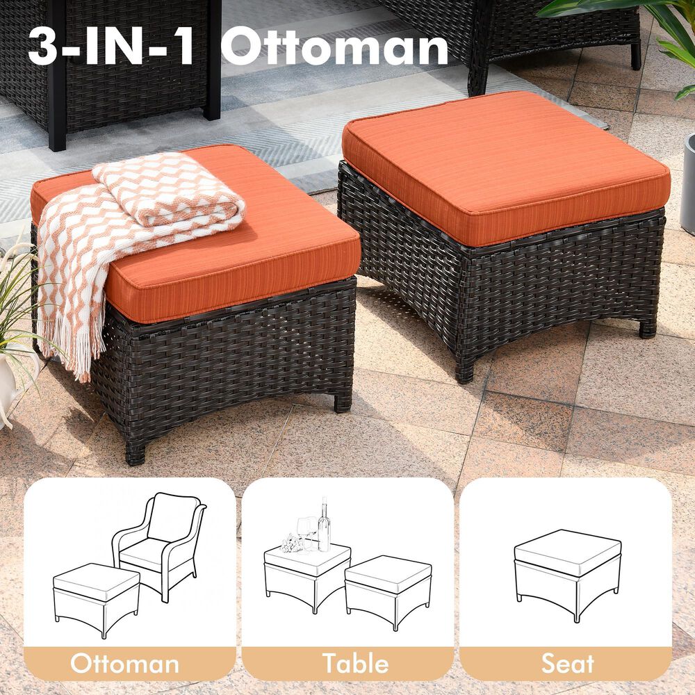 HOMLUX 3-Piece 72" Patio Sofa and Ottoman Set with Brown Wicker in Orange, , large