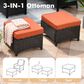 HOMLUX 3-Piece 72" Patio Sofa and Ottoman Set with Brown Wicker in Orange, , large