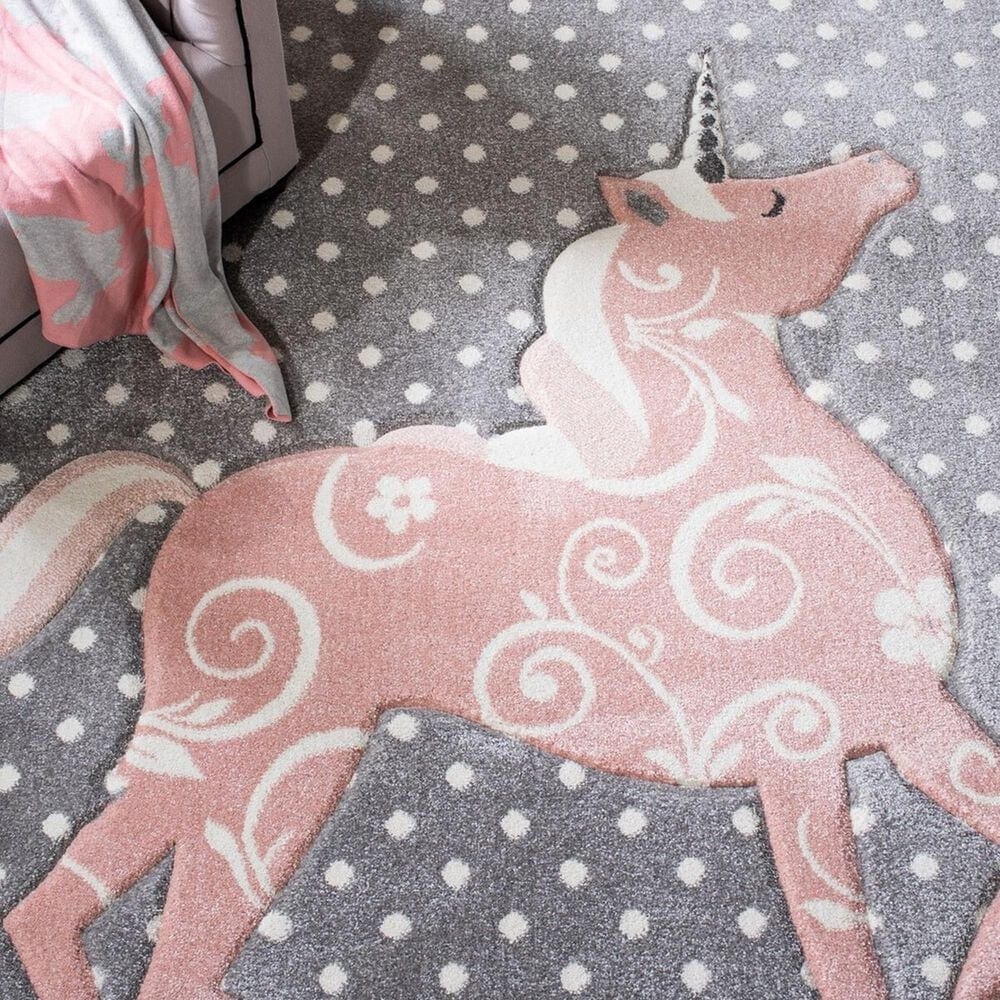 Safavieh Carousel 3&#39; Square Grey, Ivory and Pink Kids  Area Rug, , large