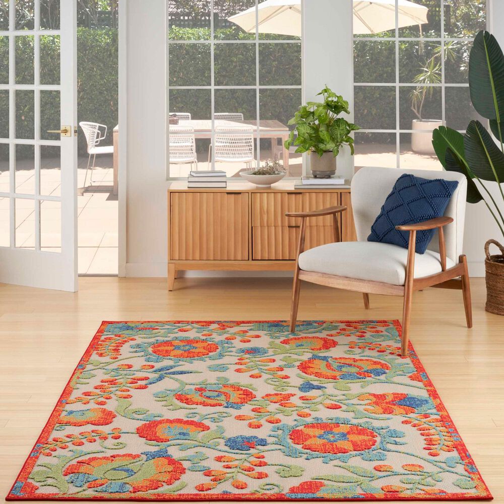 Nourison Aloha 5&#39;3&quot; x 7&#39;5&quot; Red and Multicolor Indoor/Outdoor Area Rug, , large