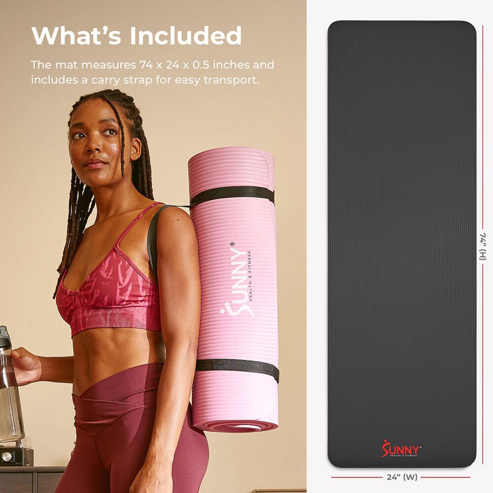 Sunny Health &amp; Fitness Premium 0.5" Extra Thick Exercise Yoga Mat in Grey, , large