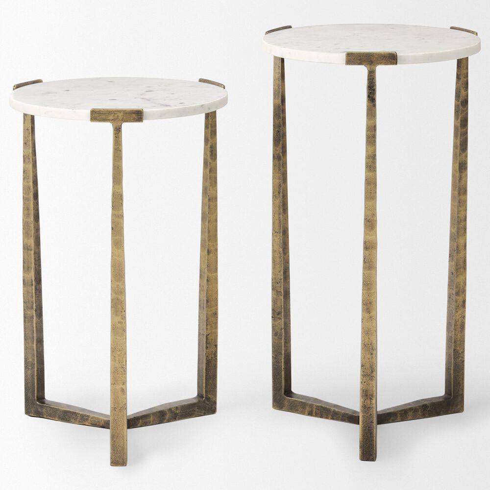 Mercana Atticus 2-Piece Nesting Accent Table Set in Antiqued Gold and White, , large