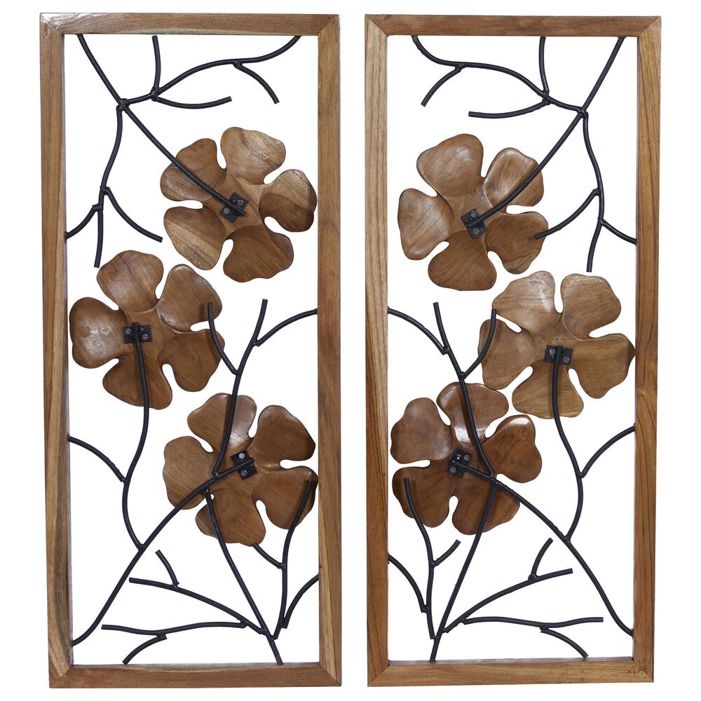 Maple and Jade 32&quot; x 14&quot; Flowers Wall Decor in Natural Brown &#40;Set of 2&#41;, , large