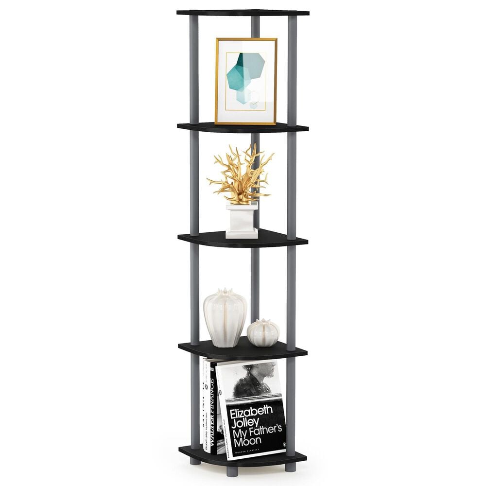HOMLUX 5-Tier Modern Tall Corner Open Bookshelf in Black and Grey, , large