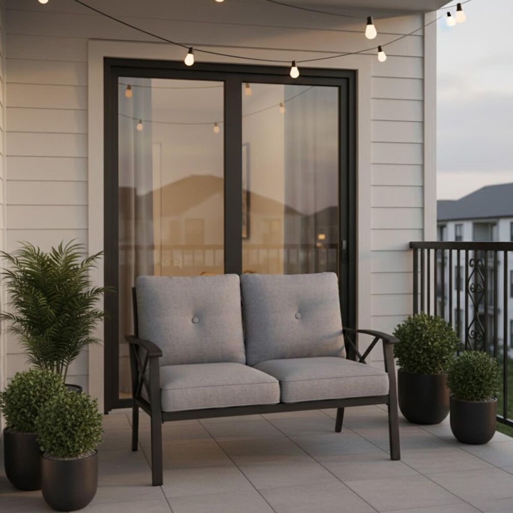 Hearth and Haven Outdoor Loveseat with Black Metal Frame in Gray, , large