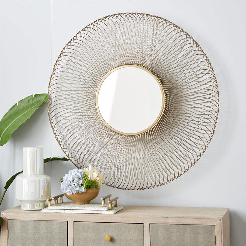 Maple and Jade Modern Metal Wall Mirror in Gold, , large