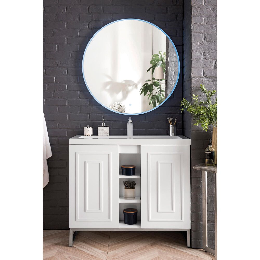 James Martin Vanities Alicante 39.5&quot; Single Bathroom Vanity in Glossy White and Brushed Nickel with 5 cm White Glossy Resin Top and Rectangular Sink, , large