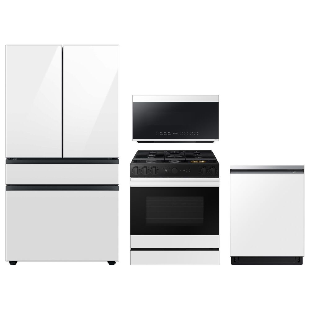Samsung 4-Piece Kitchen Package with 29 Cu. Ft. 4-Door French Door Refrigerator and 6.0 Cu. Ft. Smart Slide-In Gas Range in White Glass, , large