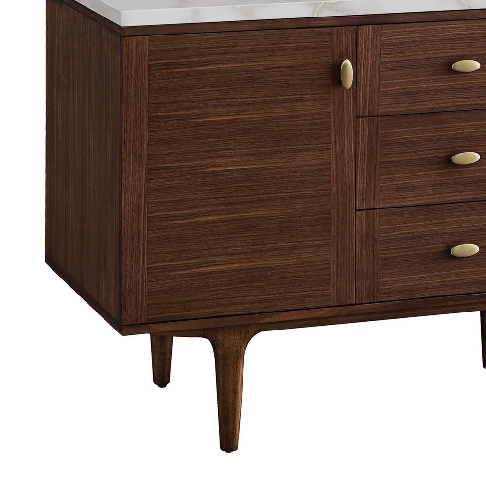 James Martin Vanities Amberly 72" Double Bathroom Vanity in Mid-Century Walnut with 3 cm Eternal Jasmine Pearl Silestone Top, Rectangular Sinks and FreePower Wireless Charger, , large