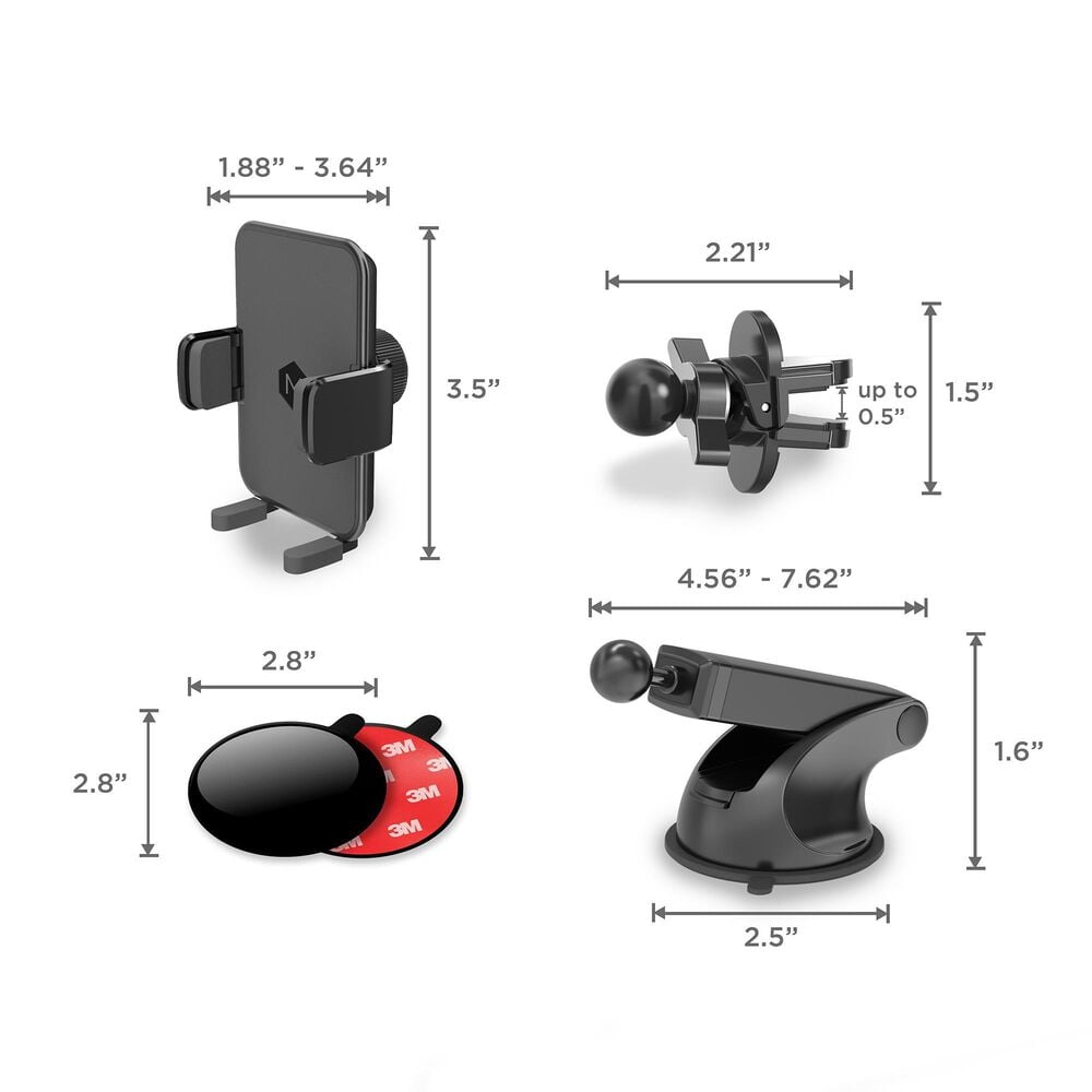 The Mighty Mount Simple Cradle Combo with Vent and Dash Mount Base in Black, , large