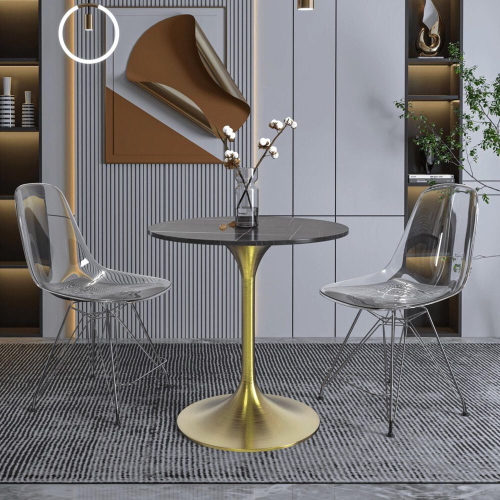 Leisuremod LeisureMod Verve Collection 27 Round Dining Table, Brushed Gold Base with Sintered Stone Black Top, , large