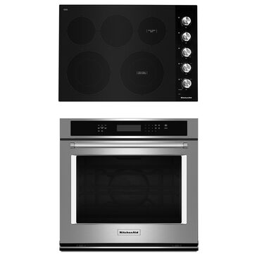 KitchenAid 2-Piece Kitchen Package with 30" Single Wall Oven and 5 Elements Electric Cooktop in Stainless Steel and Black, , large