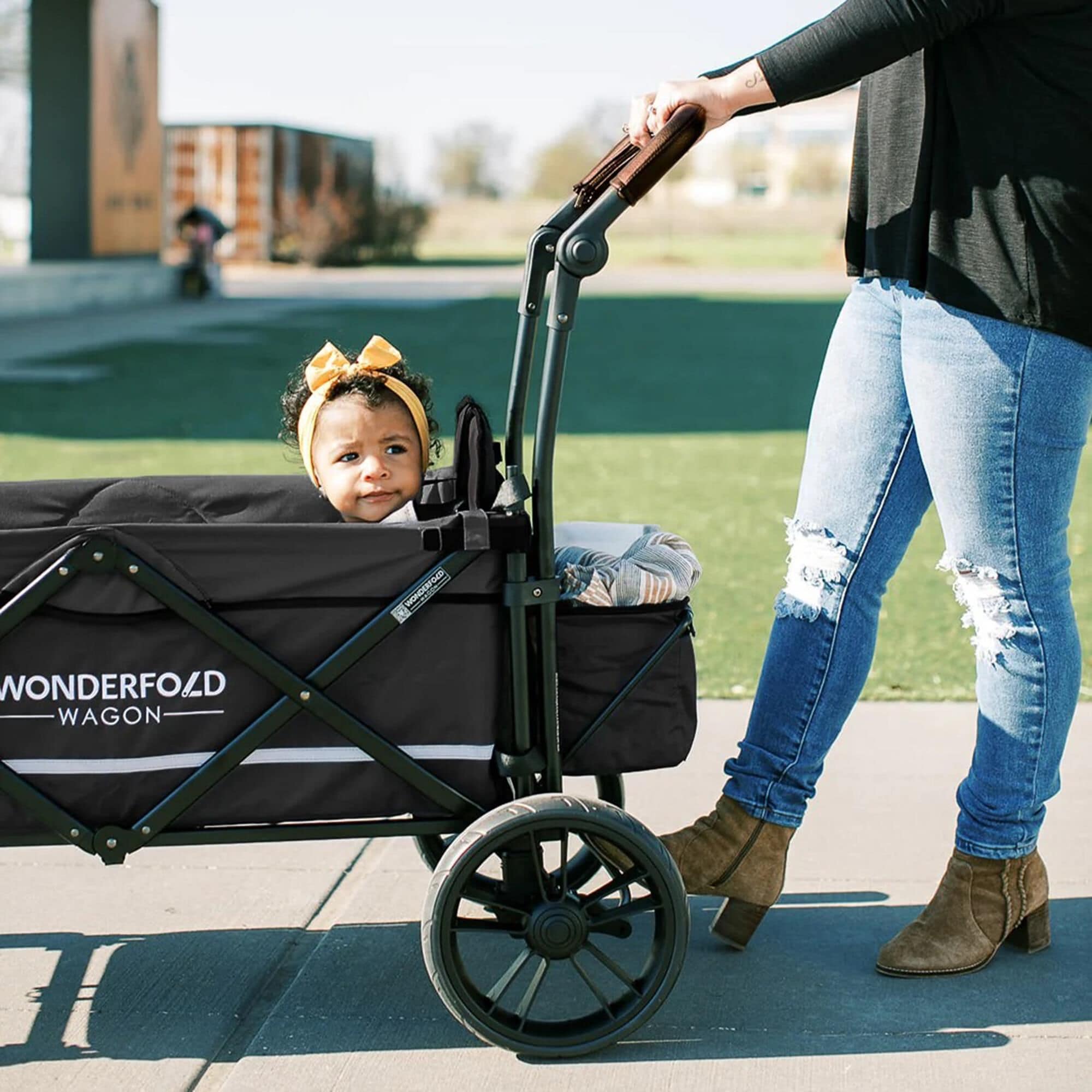 Wonderfold Push and Pull Double Stroller Wagon in Stealth Black NFM