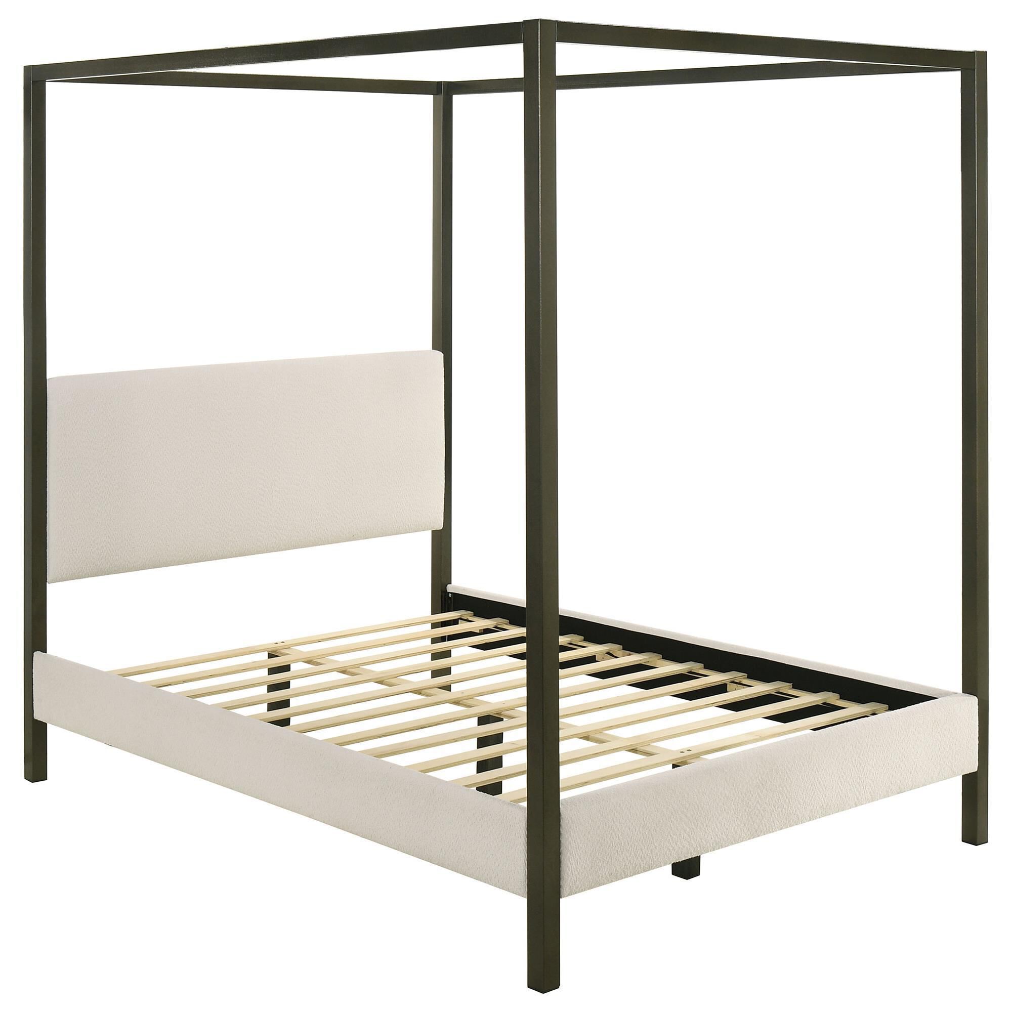 Pacific Landing Monroe Queen Upholstered Canopy Bed in Vanilla White NFM