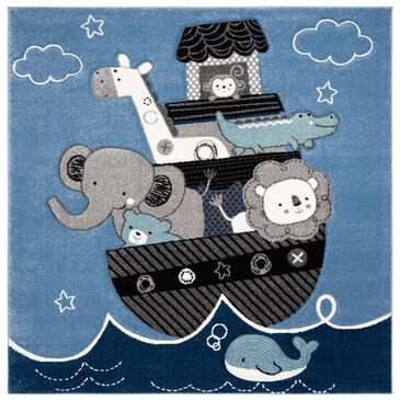 Safavieh Carousel Animals 4" Square Blue and Grey Kids  Area Rug, , large