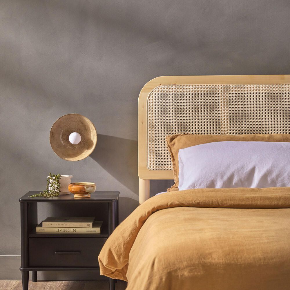 Walker Edison Neru King Platform Bed with Curved Rattan Headboard in Natural, , large
