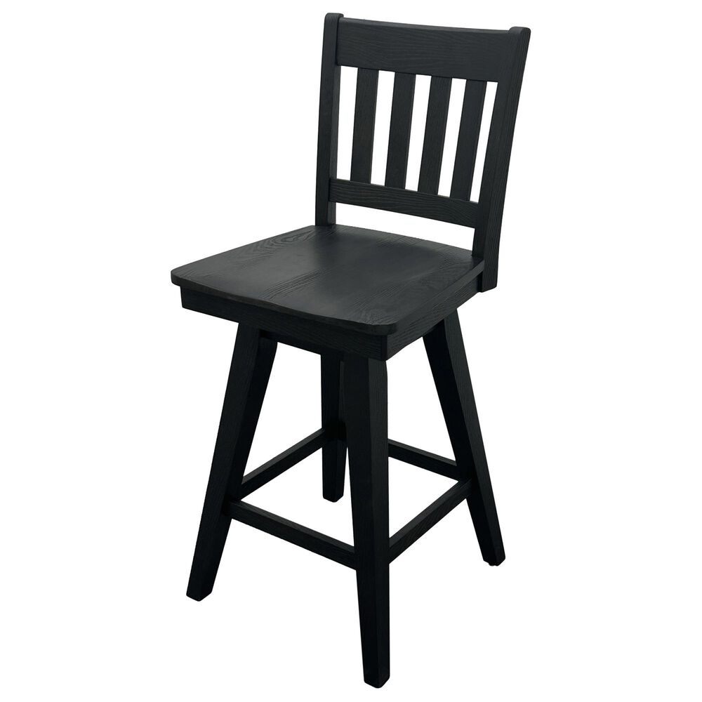 Hawthorne Furniture Solid Wood Slat Back Counter Stool in Black, , large