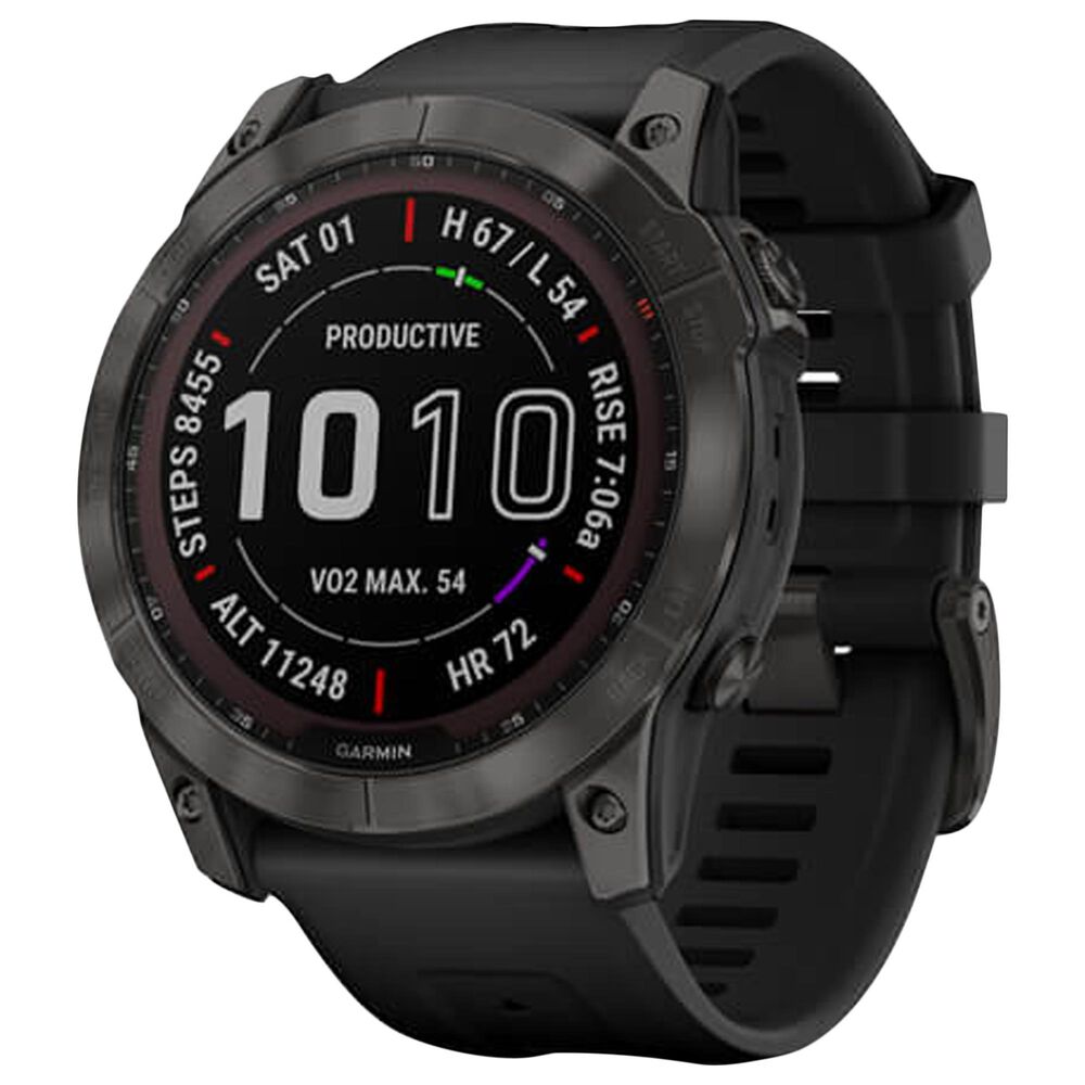 Garmin Fenix 7X Sapphire Solar Edition Smartwatch Screen in Carbon Gray DLC Titanium with Black Band, , large