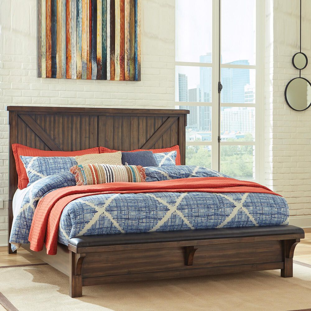 Signature Design by Ashley Lakeleigh Queen Panel Bed with Footboard Bench in Dark Brown, , large