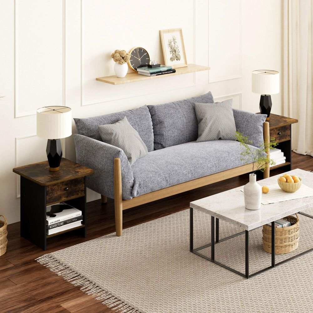 HOMLUX 1-Drawer Modern Nightstand with Open Shelf in Amber Pine and Black, , large