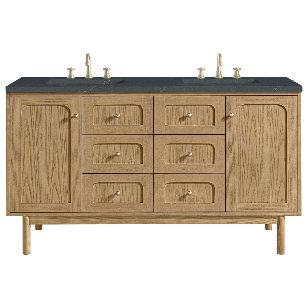 James Martin Vanities Laurent 60" Double Bathroom Vanity in Light Natural Oak with 3 cm Charcoal Soapstone Quartz Top and Rectangular Sinks, , large