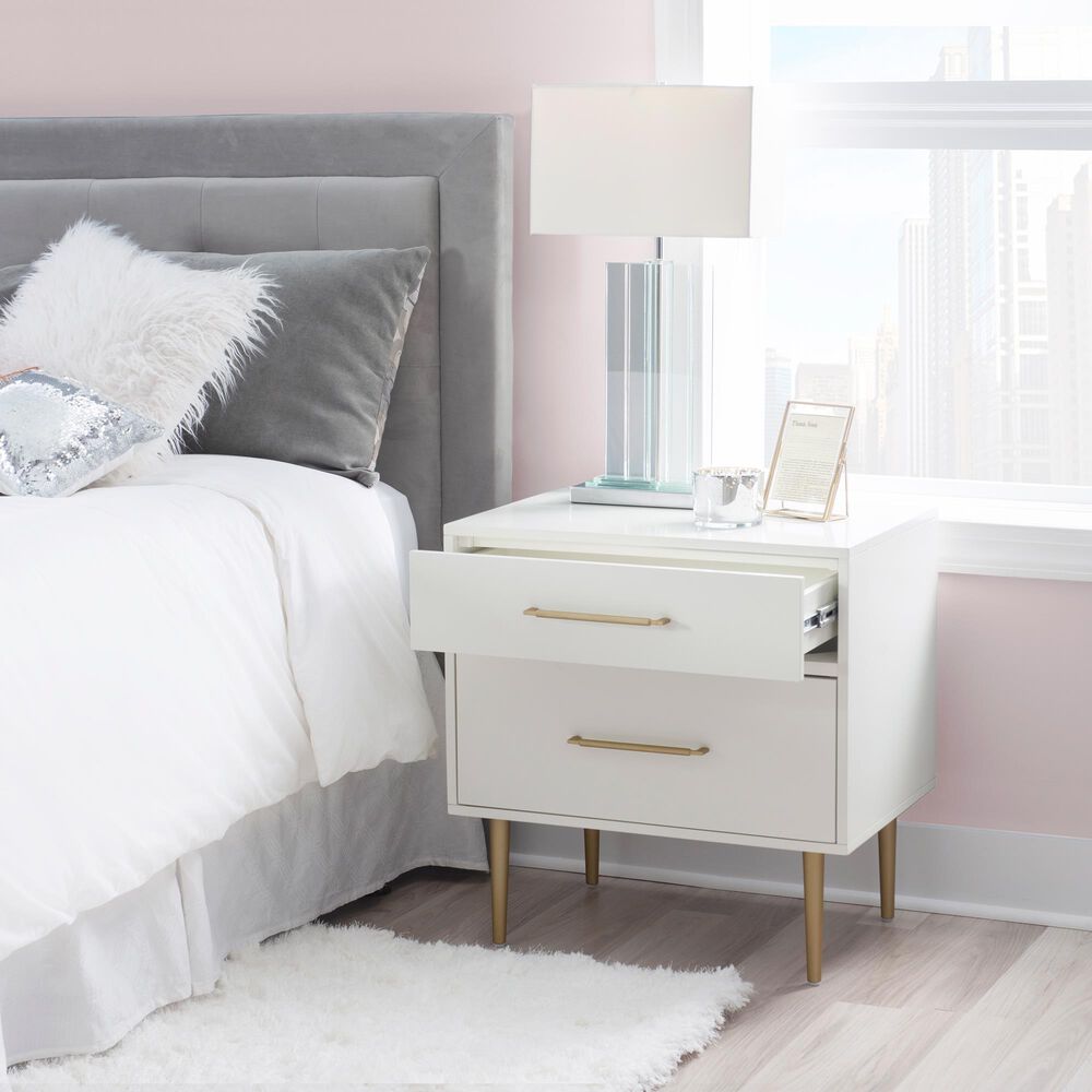 Linon Home Decor Gloria 2-Drawer Nightstand in White and Gold, , large