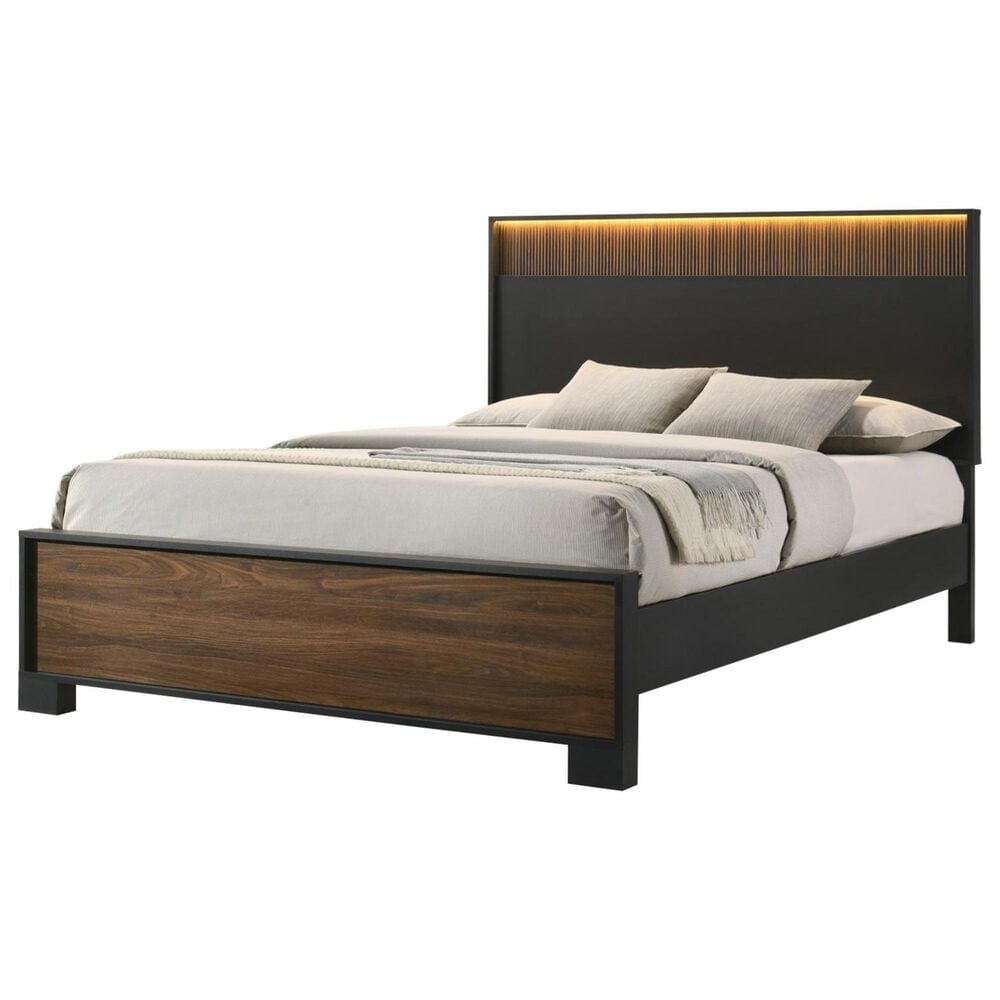 Crown Mark Nemy King Panel Bed with Headboard Lighting in Brown, , large