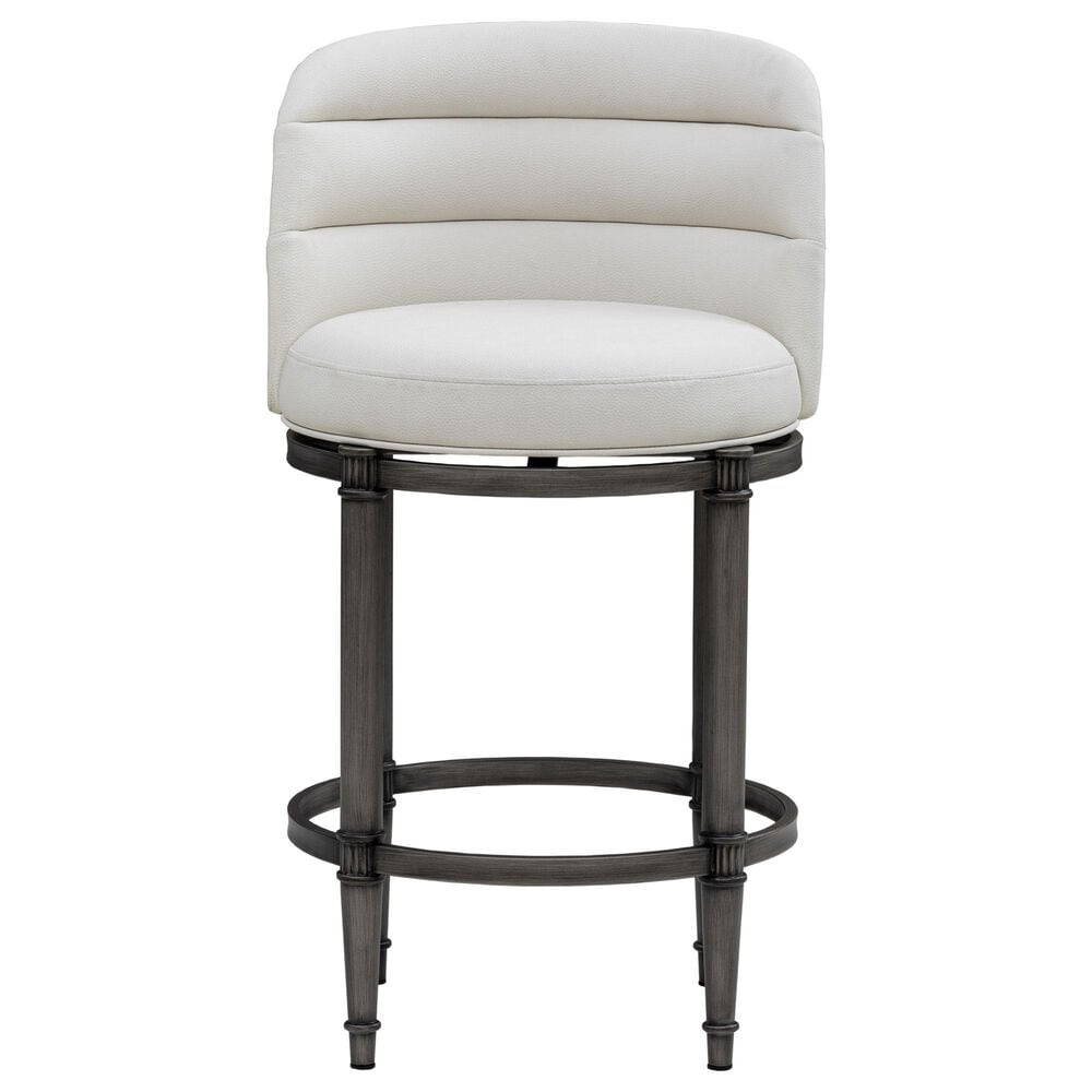 Armen Living Eunice Swivel Counter Height Stool with Ivory Upholstery in Antique Pewter, , large