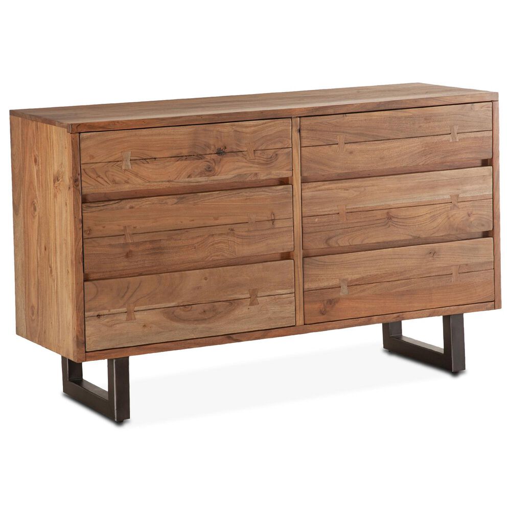 Home Trends & Design Aspen 6-Drawer Dresser in Smoked Acacia and Antique Zinc, , large