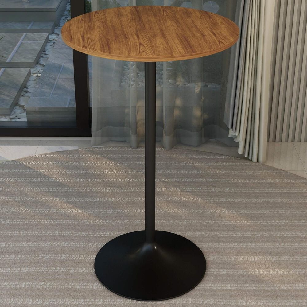 Leisuremod LeisureMod Verve Collection Modern Bar Height Table Black Base with 27 Round Cognac Brown MDF Top, , large