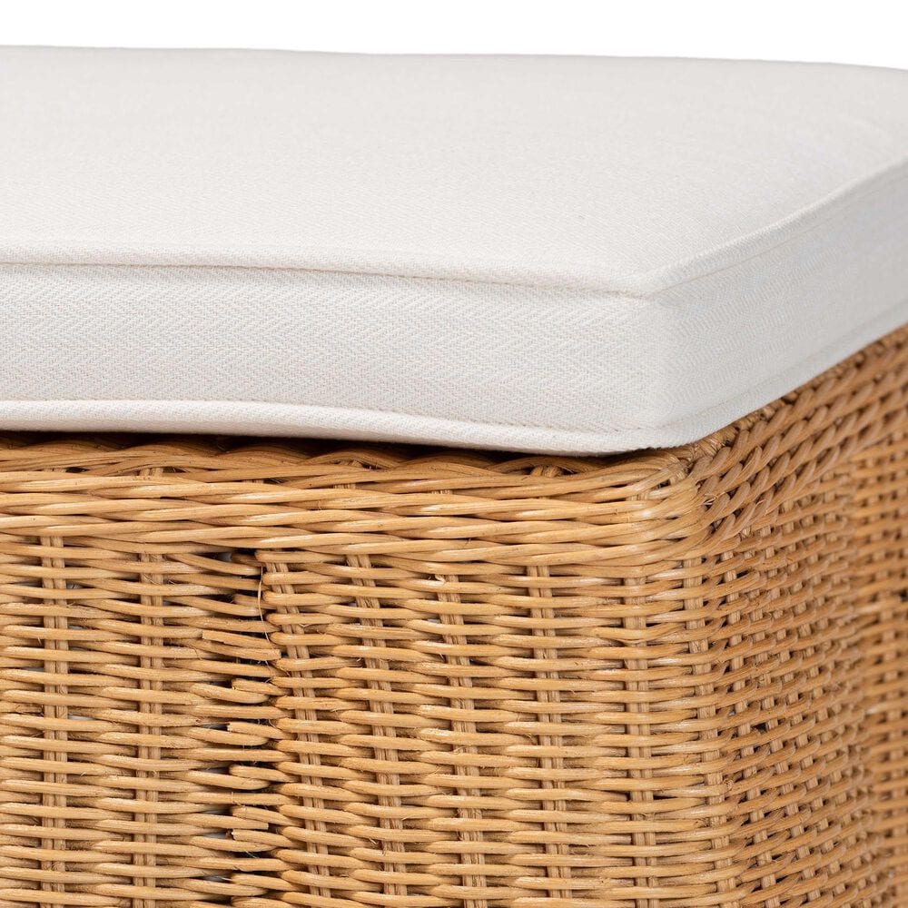 bali &amp; pari Palm Rectangle Ottoman with Light Honey Rattan in White, , large