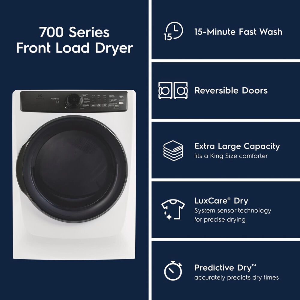 Electrolux 700 Series 4.5 Cu. Ft. Front Load Washer and 8.0 Cu. Ft. Gas Dryer Laundry Pair with Two Pedestals in Matte White, , large