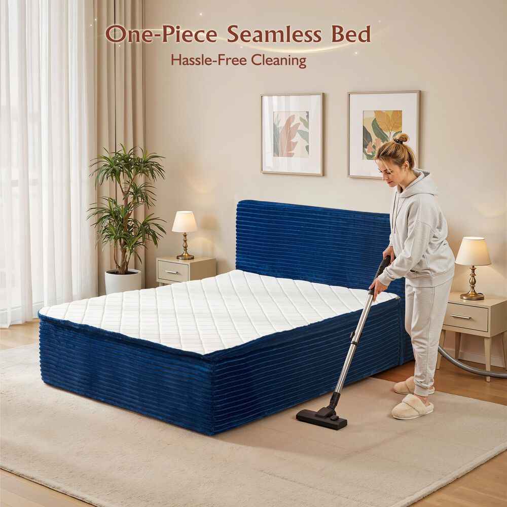 HOMLUX Plush Full Mattress with Blue Headboard, , large