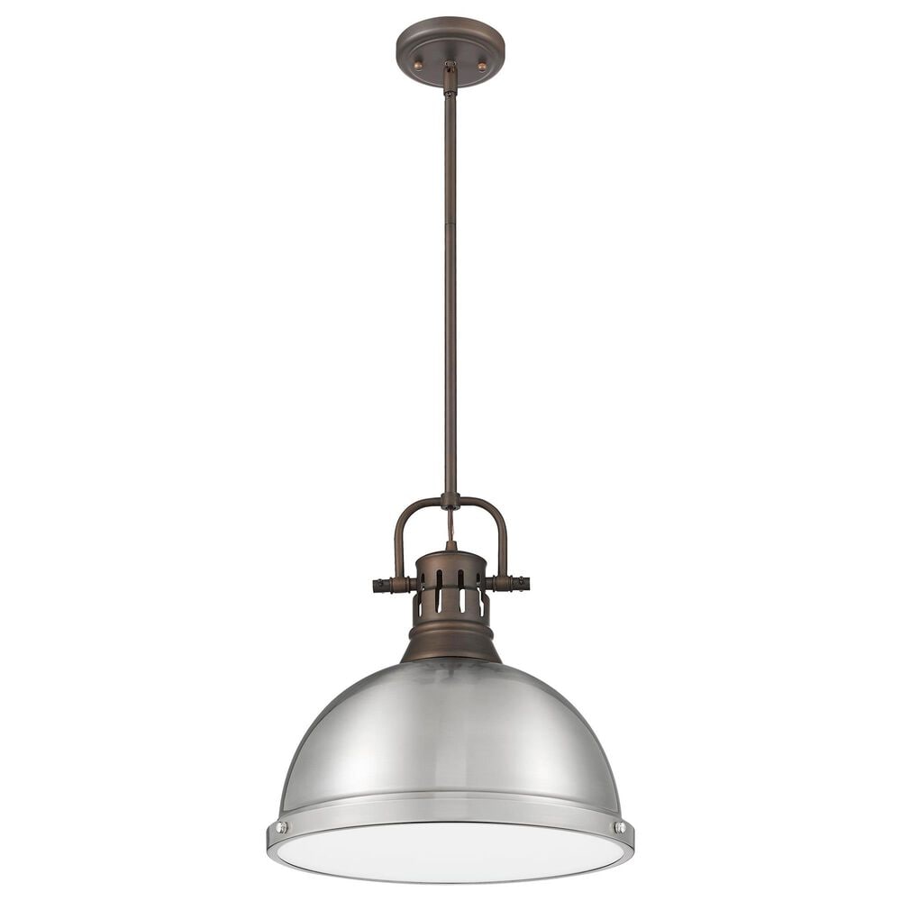 Golden Lighting Duncan 1-Light Pendant with Rod and Pewter Shade in Rubbed Bronze, , large
