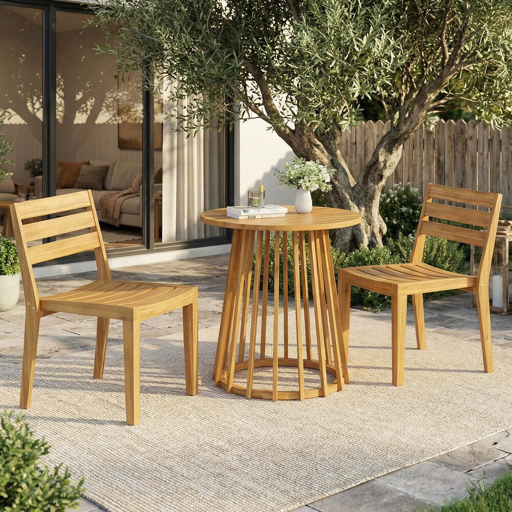 Hearth and Haven 3-Piece Outdoor Bistro Set with Round Table in Teak, , large