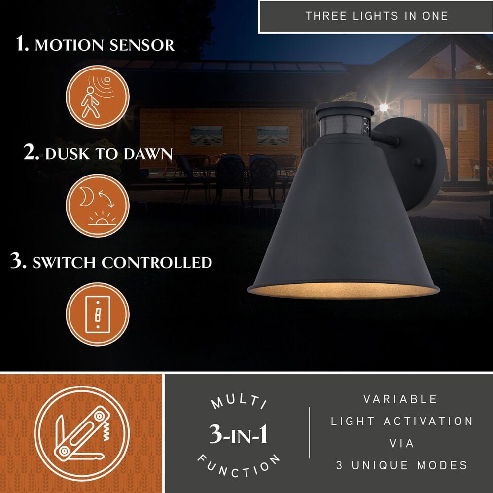 Vaxcel Smith 1-Light Outdoor Motion Sensor Wall Sconce in Textured Black, , large