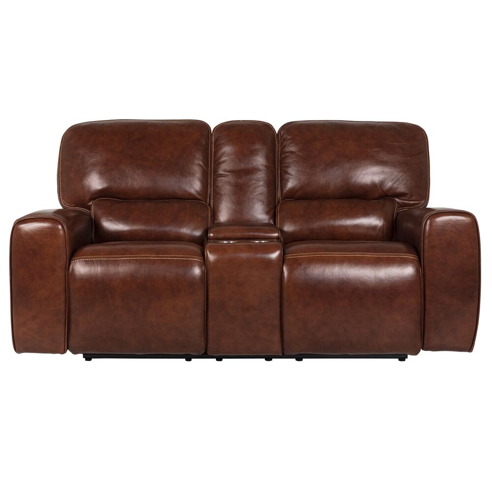 Italiano Furniture Leather Power Console Loveseat with Power Headrest in Brown, , large