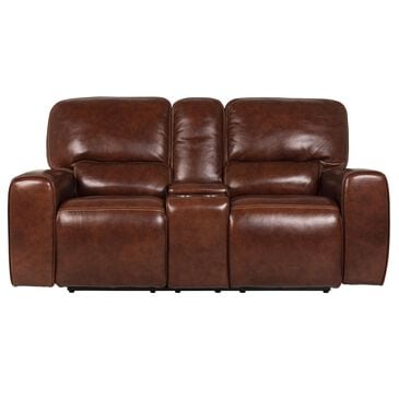 Italiano Furniture Leather Power Console Loveseat with Power Headrest in Brown, , large