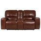 Italiano Furniture Leather Power Console Loveseat with Power Headrest in Brown, , large