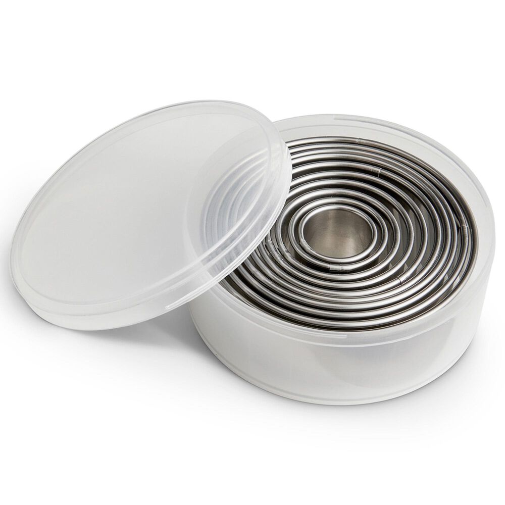 Mrs. Anderson&#39;s 10-Piece Baking Round Cutters with Reusable Storage Container in Stainless Silver, , large